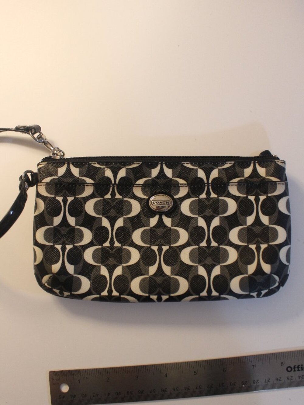 Coach Black Gray Cream Signature C Zip Wristlet